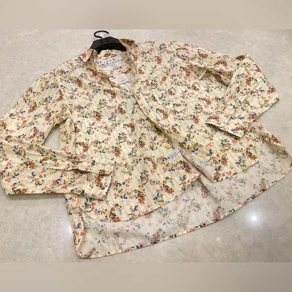 Frank & Eileen Silvio Floral Stripe Button-Up Shirt Size Small - Picture 8 of 12